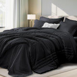 Queen Comforter Set Black - Bed in a Bag Queen 7 Pieces, Soft Bedding Set for All Seasons