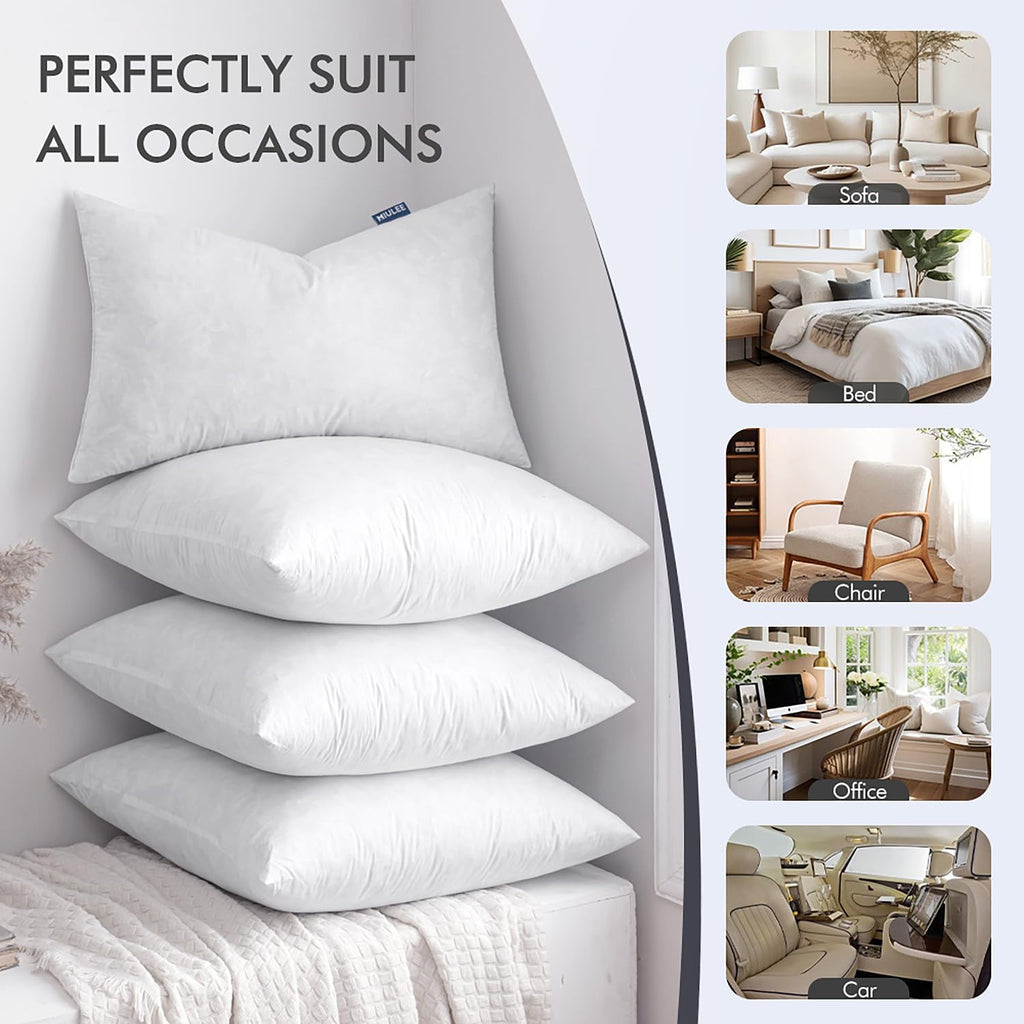 20x20 Pillow Inserts 2 Pack,Feather Mix Polycotton Pillows - Set of 2