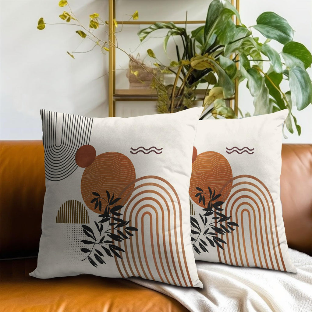 Boho Throw Pillow Covers 20x20 Inch Set of 2 Mid-Century Modern Cushion Case Geometric Tropical Leaf Sun Decorative