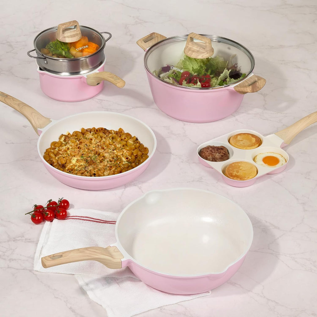 21pcs Ceramic Cookware Set, Pots and Pans Set, Pink | Non-Toxic, Healthy Kitchen set, All-Stovetop Compatible, Easy