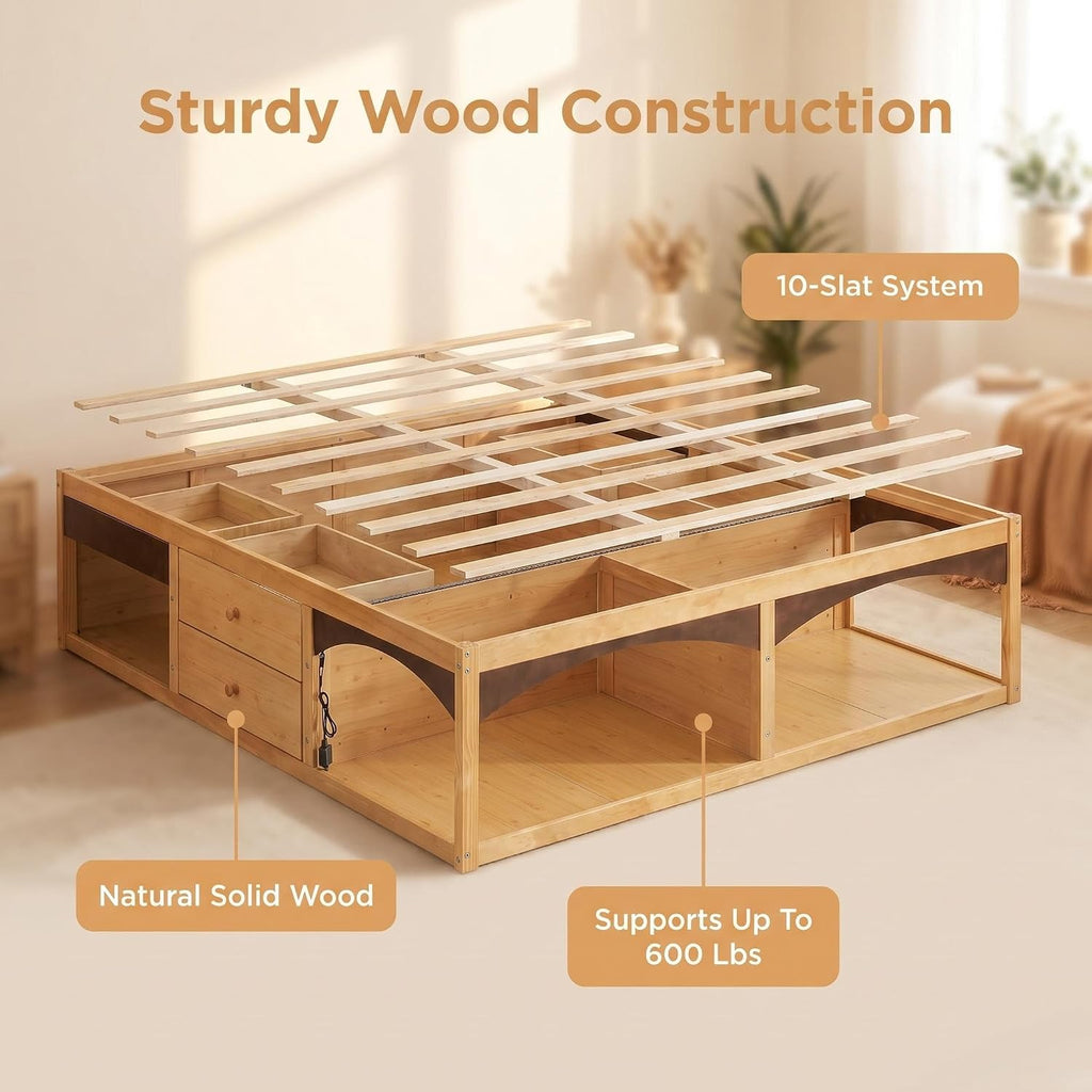 22" H Japanese Wood Bed Frame with Storage Drawers