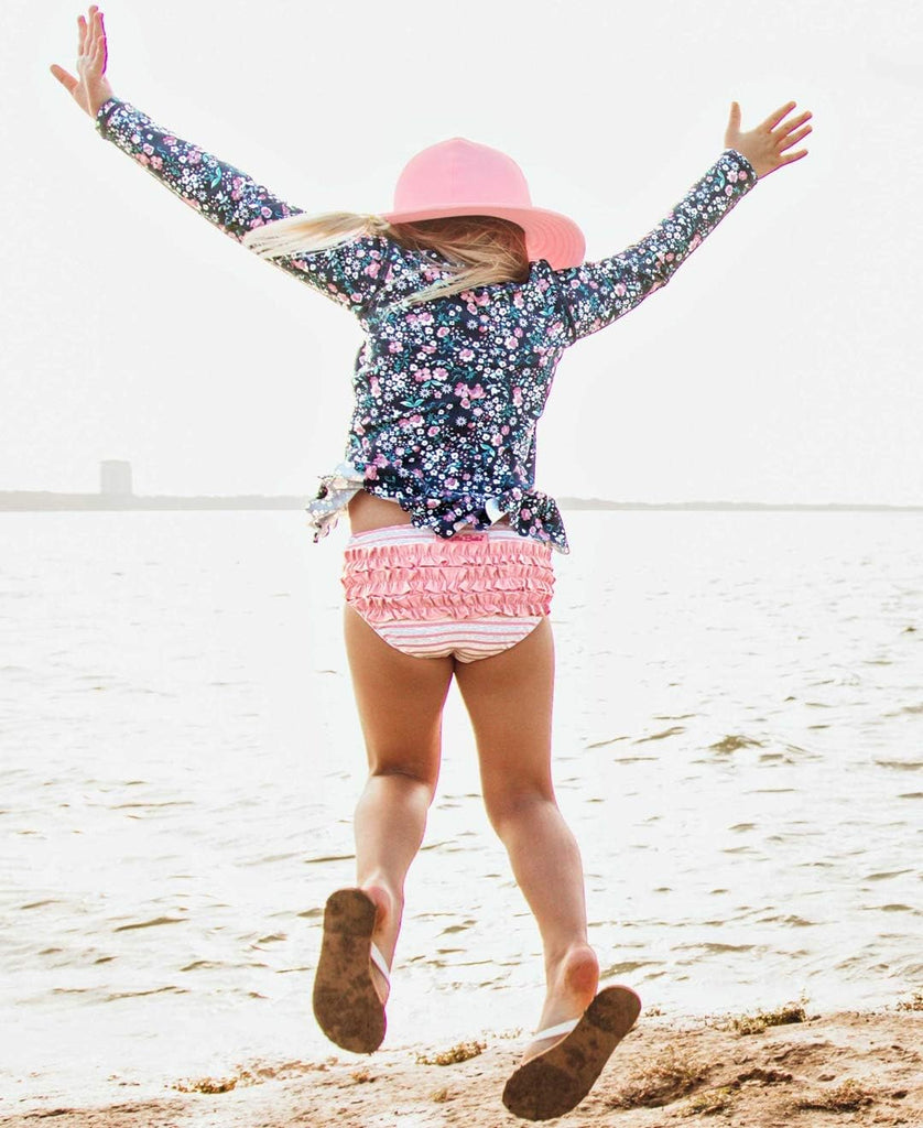 Girls Scalloped Long Sleeve - Piece Rash Guard Swim UPF 50+