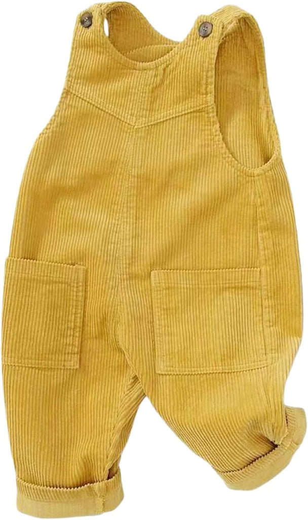Baby Boy Girl Corduroy Bib Overalls Cotton Button Suspender Overalls Plain Romper Loose Jumpsuit