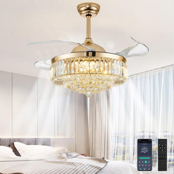 48'' Fandelier Ceiling Fan with Light, Retractable Fan, Gold