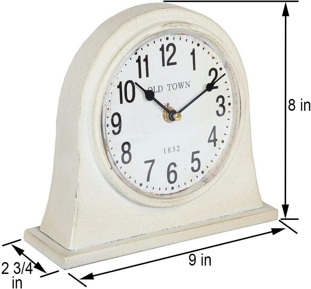 Lily's Home Antique Inspired Farmhouse Desk Or Mantel Clock, Battery Powered, Metal Body, Ivory