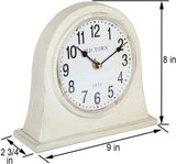 Lily's Home Antique Inspired Farmhouse Desk Or Mantel Clock, Battery Powered, Metal Body, Ivory