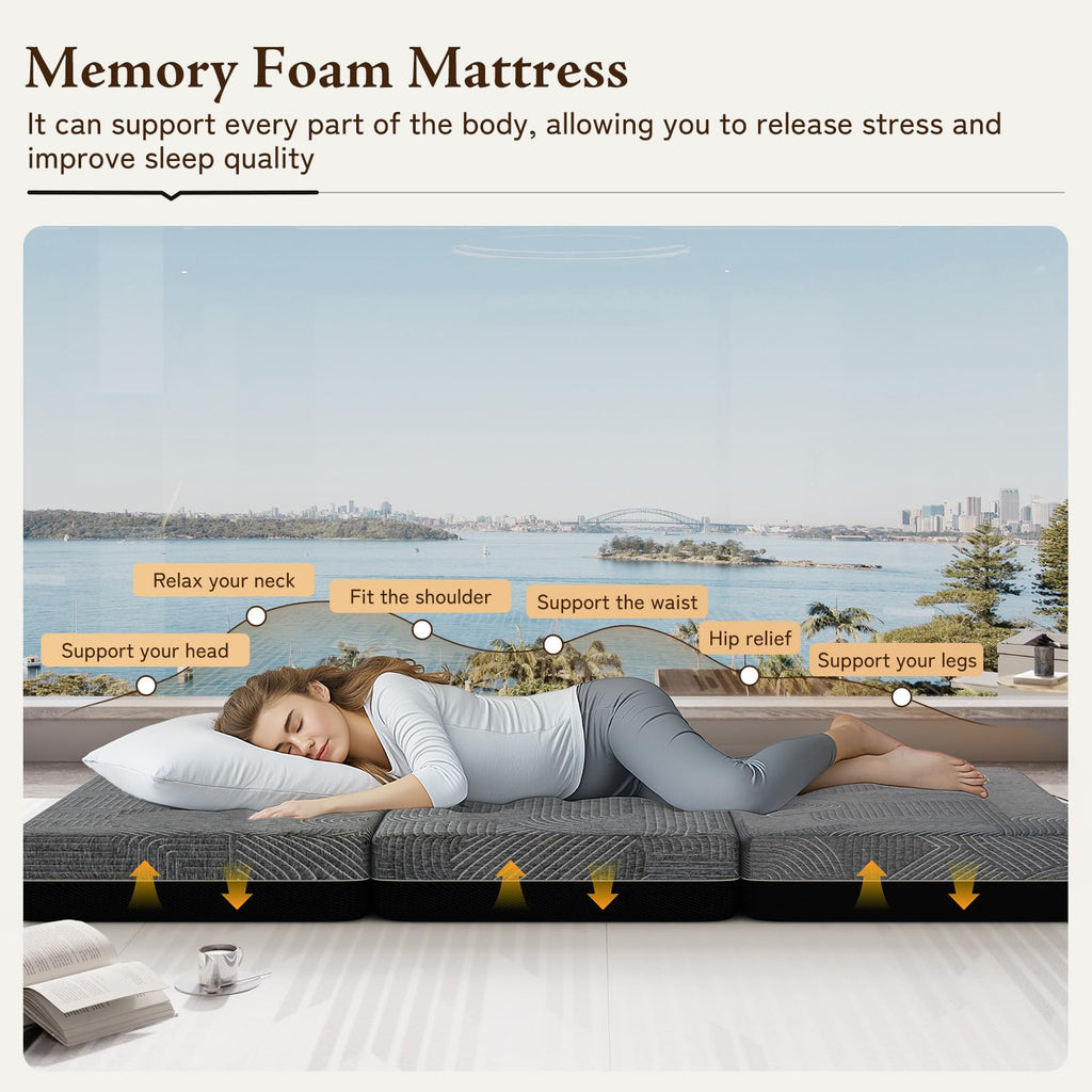 Tri Folding Mattress King Size - 6 Inch Foldable Floor Sofa Bed