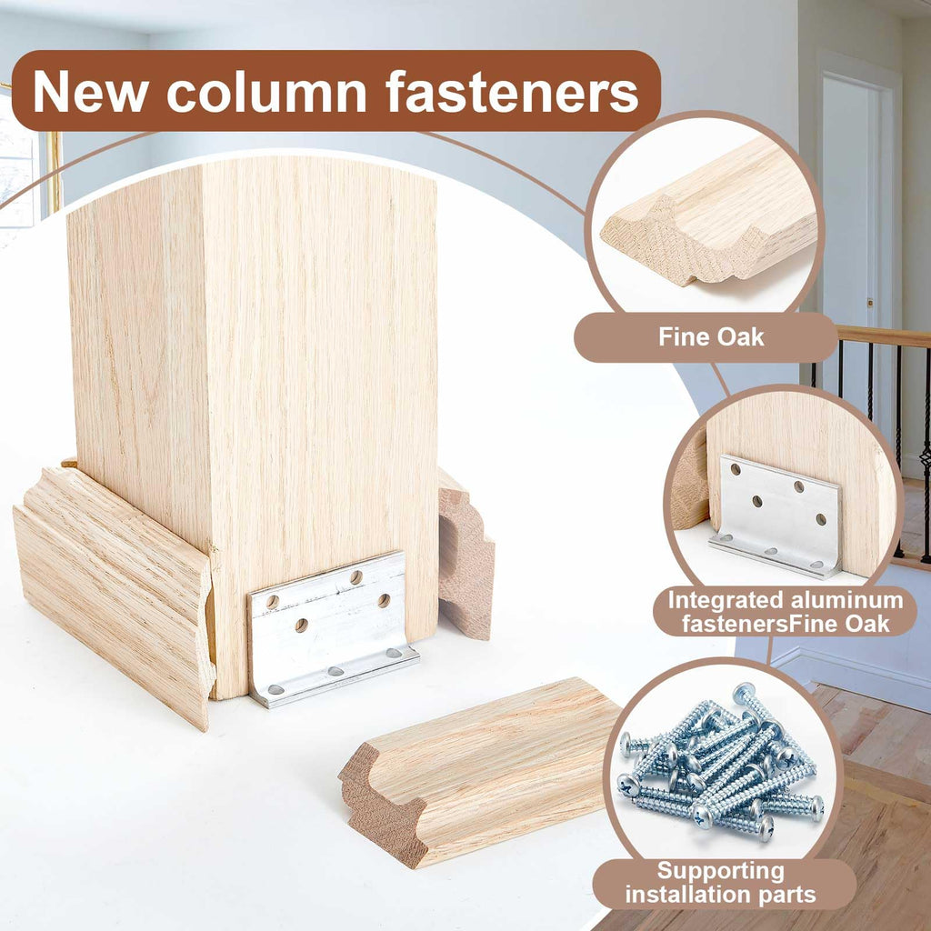 2 Set 3" Newel Post Mounting Kit 8 Pcs L Bracket Post Fasteners with 8 Pcs Maple Wood Skirt Trim and Screws for