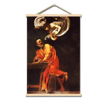 Caravaggio Canvas Wall Art The Inspiration of Saint Matthew Poster Vintage Painting Print Wooden Poster Hanger