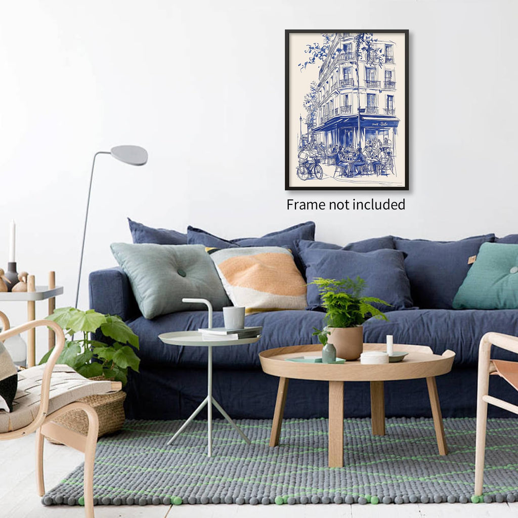French Coffee Wall Vintage Paris City Landscape Travel Poster Blue Minimalist Abstract Watercolor Canvas Prints
