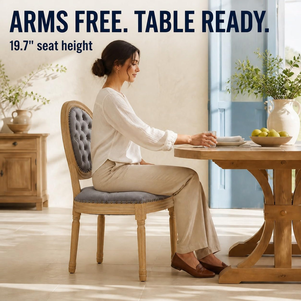 French Country Dining Chairs Set of 8, Gray Kitchen & Dinning Chairs, Velvet Kitchen Chairs, Tufted Upholstered, Wood