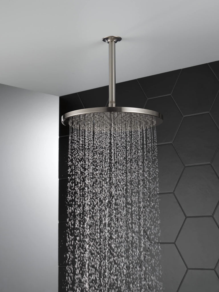 Brushed Nickel Round , 12 Inch Metal Large Shower Head Rainfall, Overhead Rain Showerhead, 2.5 GPM Flow Rate