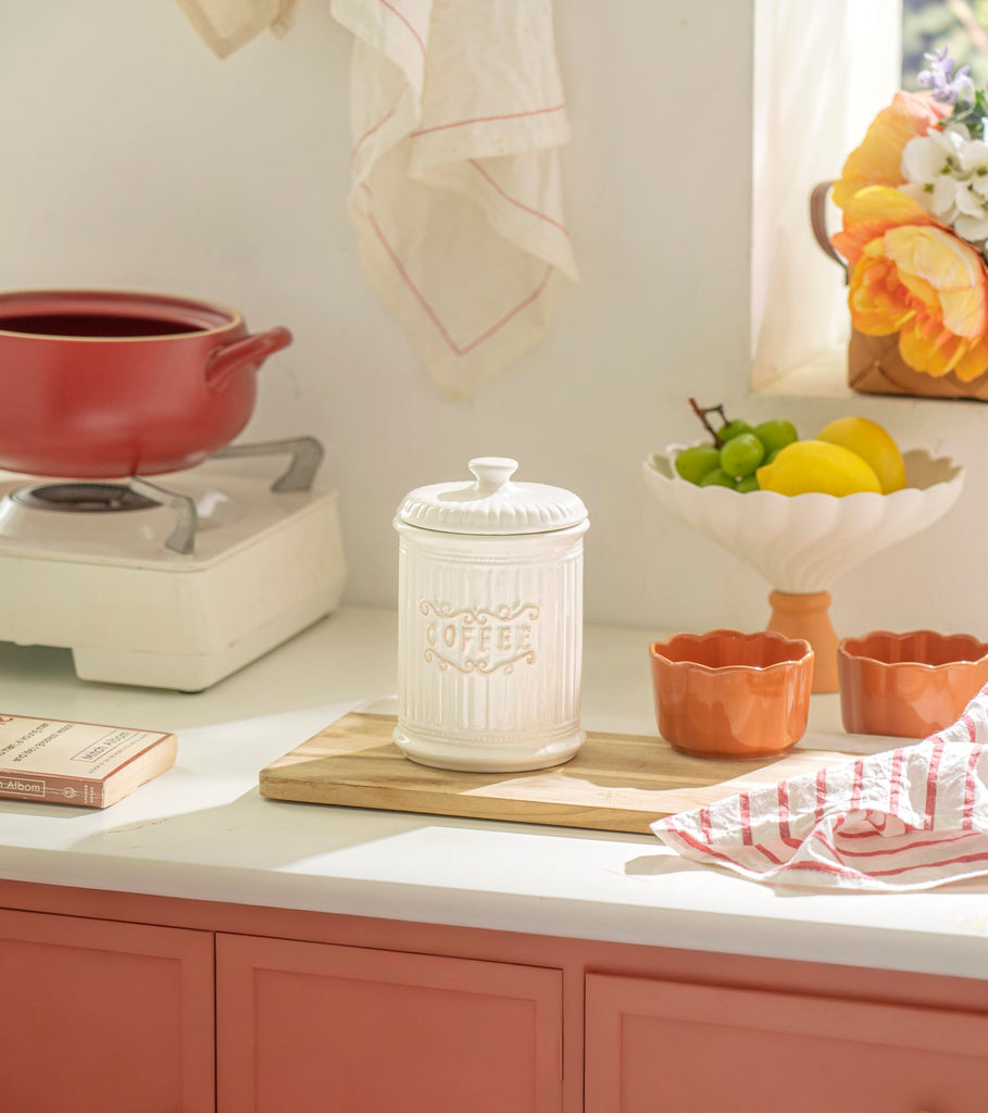 Doric Scroll Ceramic Canisters Sets For The Kitchen Canisters For Countertop Set of 3 Airtight Coffee Canisters For