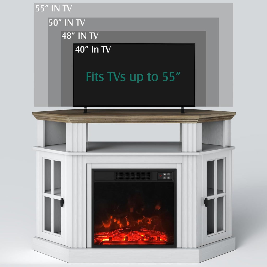 Corner Fireplace TV Stand for Television up to 55" with Storage Cabinets, Entertainment Center
