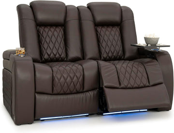 Diamante Zero-Gravity CoolZero Italian Leather Home Theater Seating, Power Headrest, Power Recline, Row of 2 Loveseat