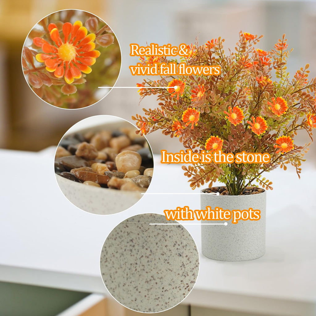 4 Packs Artificial Fall Plants in Pot, Autumn Bathroom Home Decor, Orange