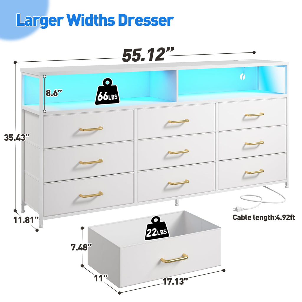 55" W with Charging Station & LED Light, White
