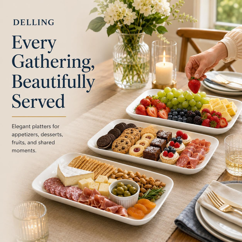 16 Inch Large Serving Platter Set of 3, White Porcelain Platters for Serving Food - Rectangular Serving Trays for