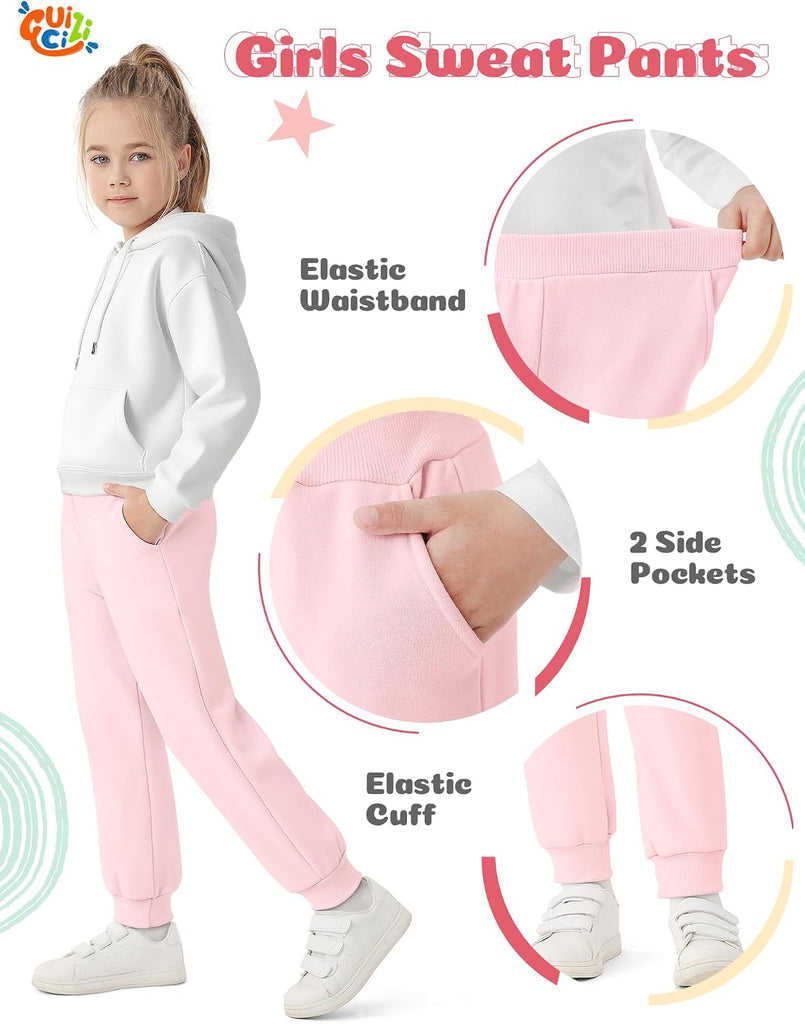 Girls Sweatpants Toddler Jogger Pants with Pockets Soft Kids Sweat Athletic Sports Lounge Active Pants