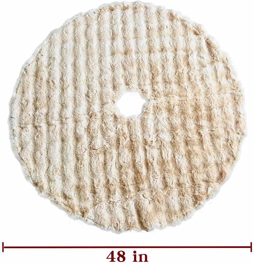 Christmas Tree Skirt 48 Inch, Light Khaki Faux Fur Christmas Tree Skirts Decorations, Rustic Neutral Soft Plush Xmas
