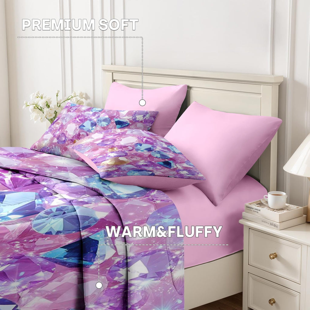 Twin Comforter Set with Sheets, 5 Pieces Crystal Pink Bedding