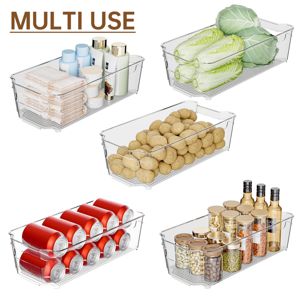 Clear Fridge Organizer, Refrigerator Organizer Bins with Handle, Freezer, Kitchen Cabinet, Pantry Organization, BPA