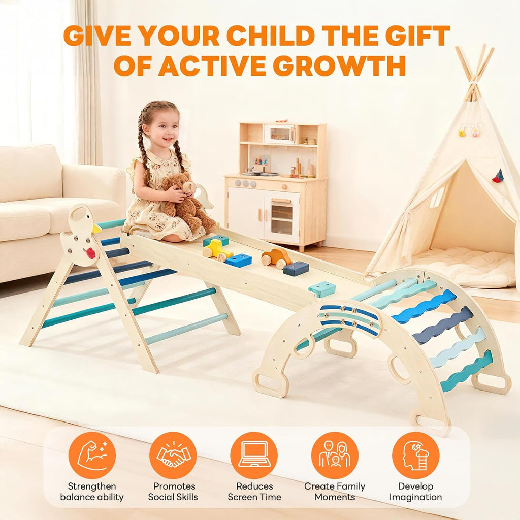 Triangle Set, Toddler Climbing Toys and Play Structure Indoor, in-1 Wooden Montessori Climbing Set with Arch, Ramp