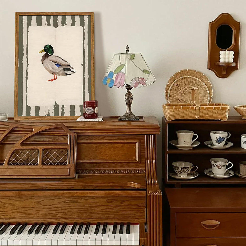 Framed Vintage Mallard Duck Wall Art, Country Farmhouse Duck Pictures Wall Decor, Rustic Wildlife Animal Paintings