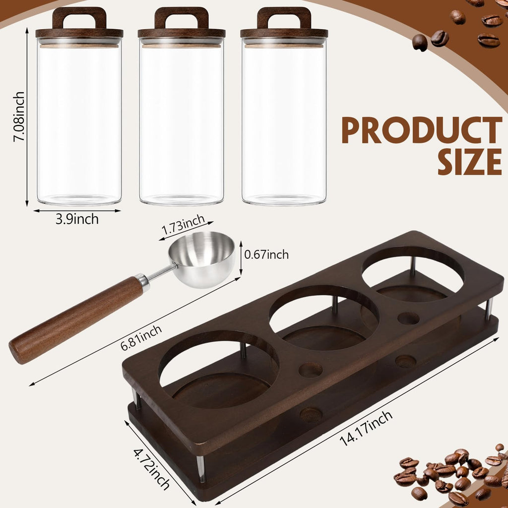 3 Pcs 42 oz Glass Coffee Grounds Container with Shelf Glass Coffee Bean Storage Canisters with Airtight Lid and