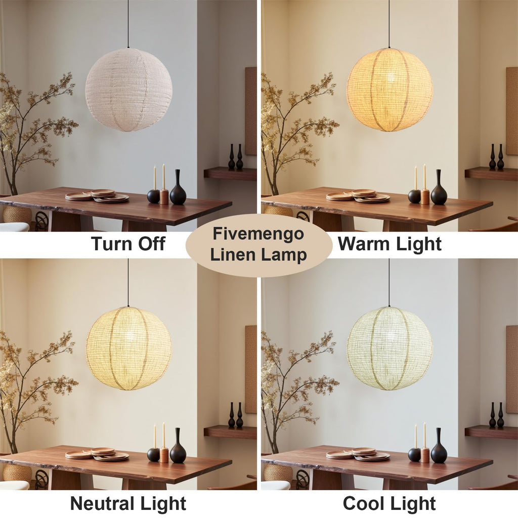 Linen Pendant Light Kit Lantern Pendant Light, 23.6in Off-White