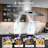 36 Inch Stainless Steel Island Mount Range Hood 1200 CFM 4 Speed Gesture & Touch Control, LED Lights