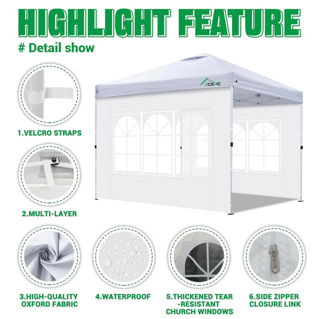 10x10 Church Window Sidewalls for Canopy, White(3PCS No Frame or Top)