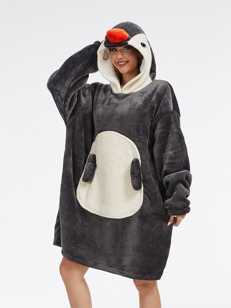 Animal Wearable Blanket Hoodie with Animal Hood - Warm Flannel Sherpa Sweatshirt Blanket for Adults