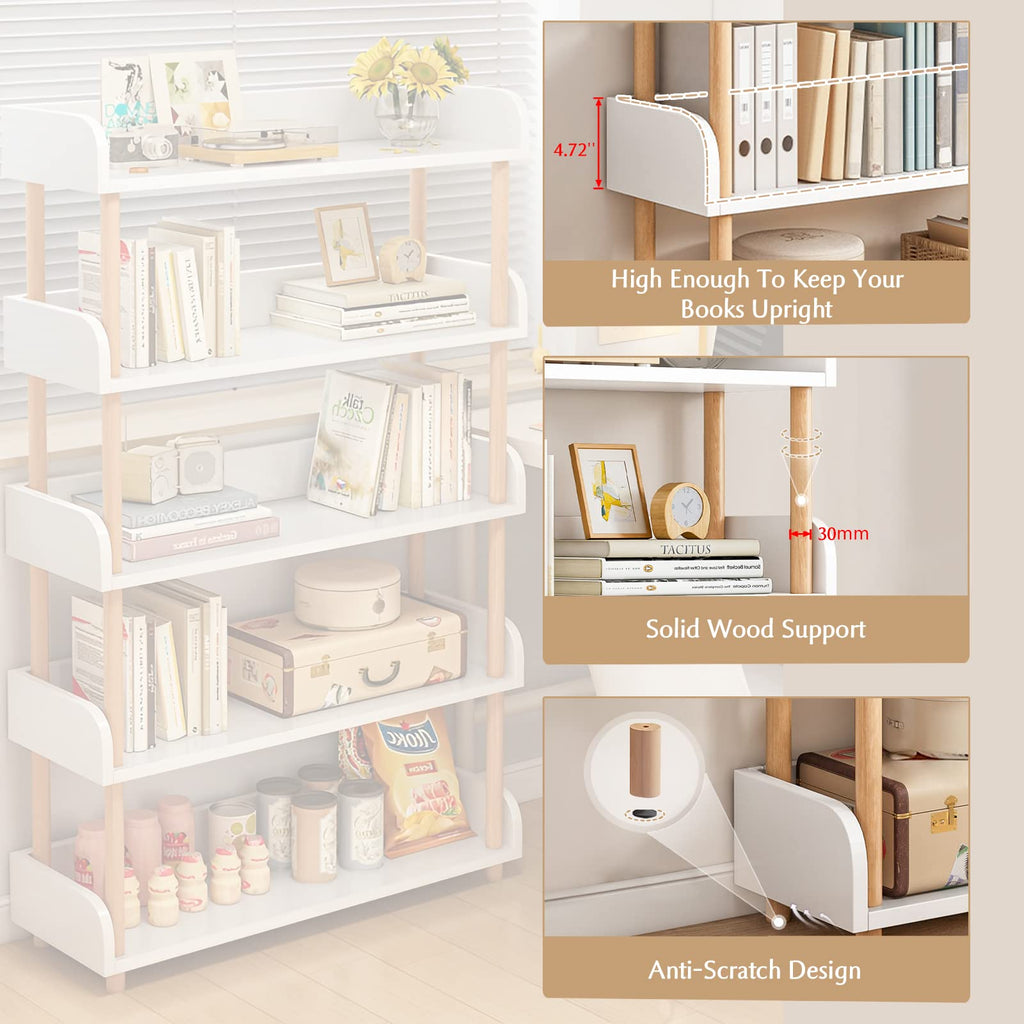 5-Tier Wooden Open Bookcase, Warm White