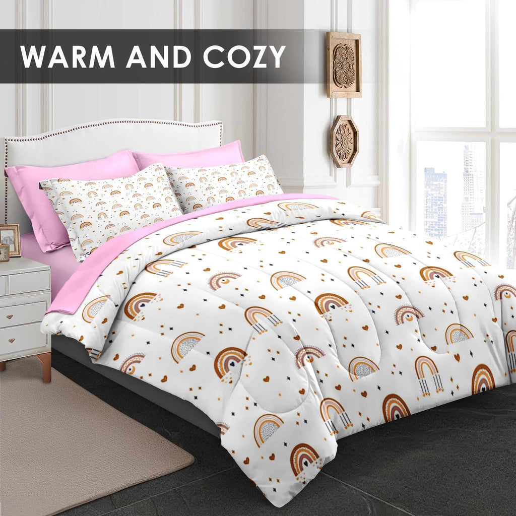 King Comforter Set with Sheets, 7 Pieces Boho Rainbow Bedding
