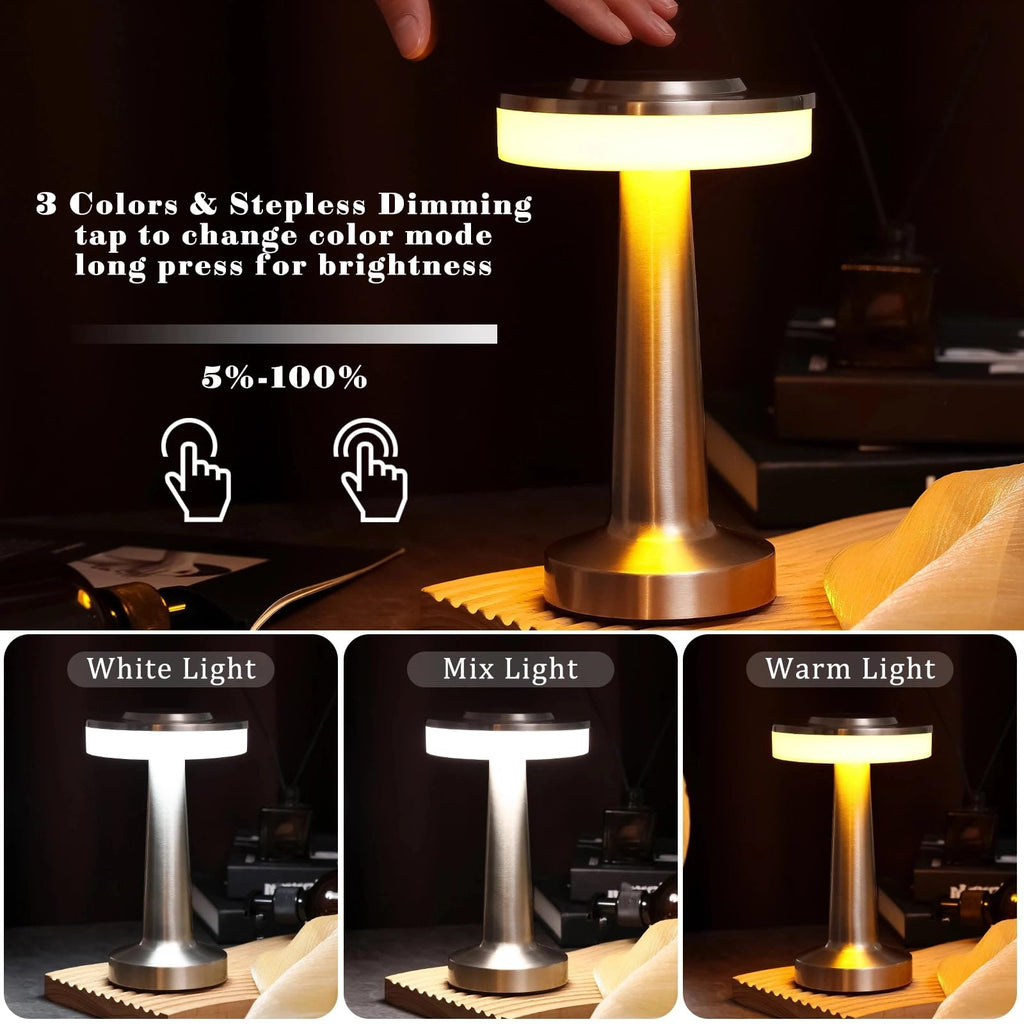 2 Pcs LED Cordless Table Lamp Bulk Rechargeable,Silver