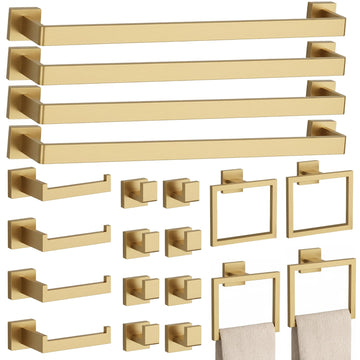 20-Piece Brushed Gold Bathroom Accessories Set 23.6 Inch Towel Bar Set.