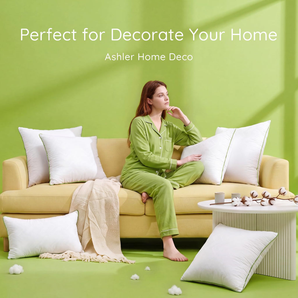 Throw Pillow Inserts (Pack of 4, White), 28 x 28 Inches Pillow Inserts with 100% Cotton Cover, Indoor Decorative