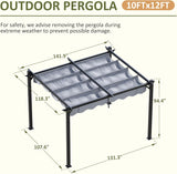 10'x12' Outdoor Pergola with Retractable Canopy, Patio Metal - Image 2