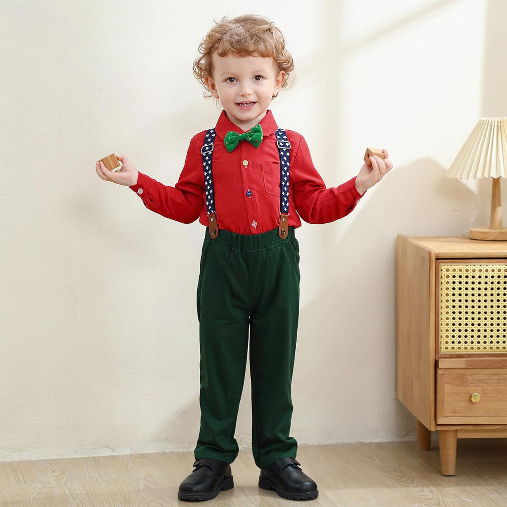 Toddler Baby Boy Clothes Suit,Removable Bowtie Shirt Suspenders Pant, Kids Gentleman Wedding Outfit Suit