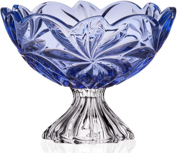 11.25-Inch Bohemian Crystal Footed Fruit Bowl FLORA, Gift Platter, Czech Crystal, Deep Plate, Blue