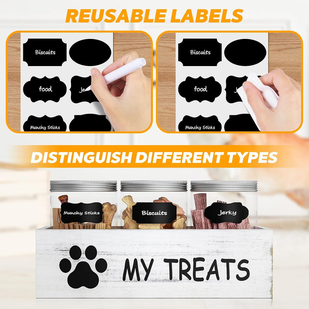 Dog Treat Container for Countertop - Dog Food Storage with 3 Jars - Pet Food Organizer For Puppy - Airtight White