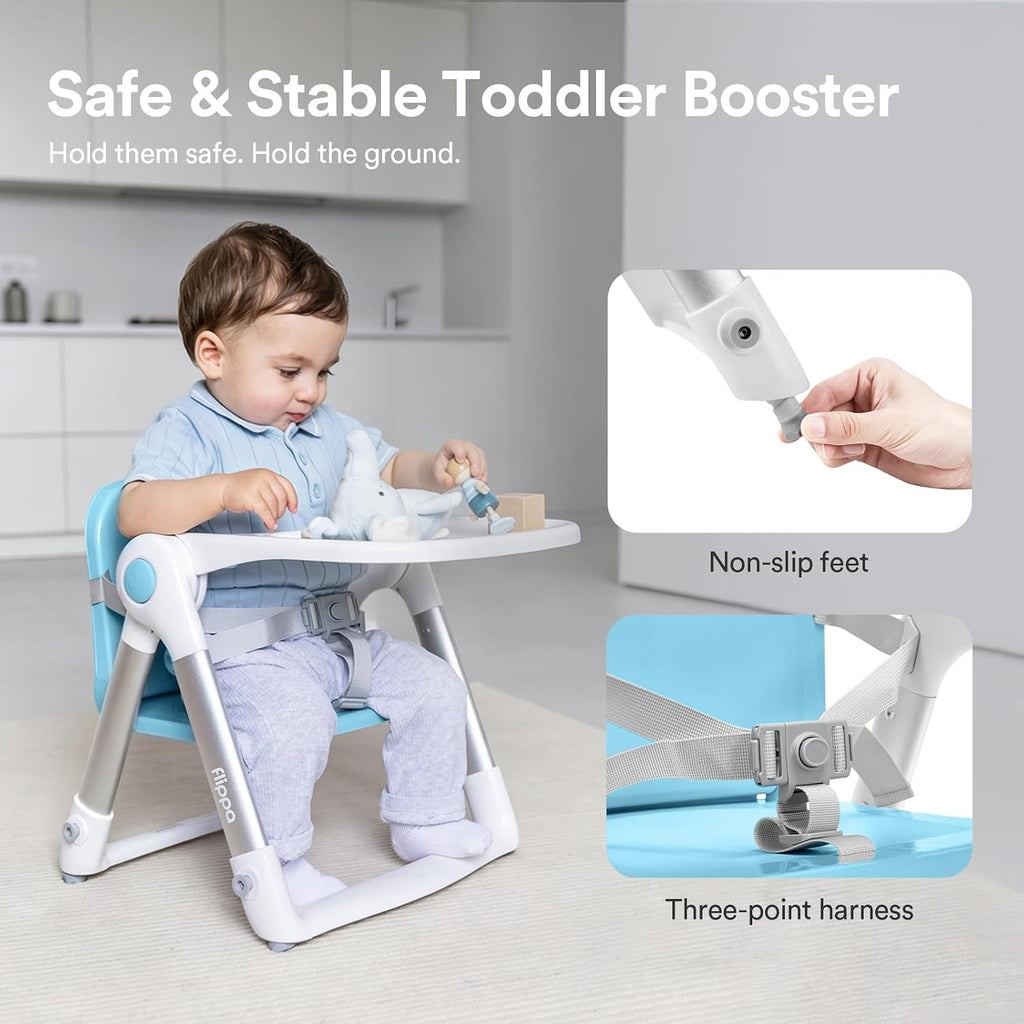 3-in-1 Toddler Booster Seat Chair & Dining Table with Removable Tray and Safety Straps, Portable& Foldable Babies