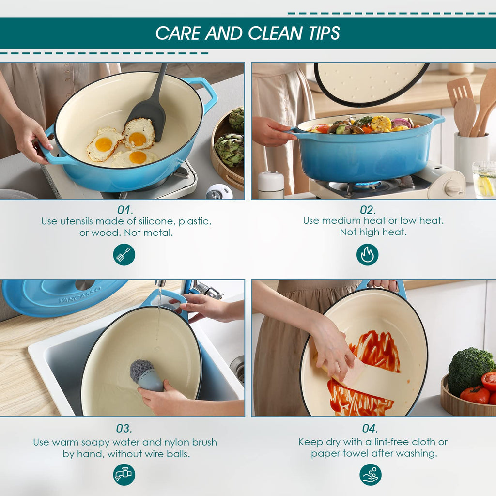 9.3 Qt Oval Enameled Cast Iron Dutch Oven with Lid, Light Blue