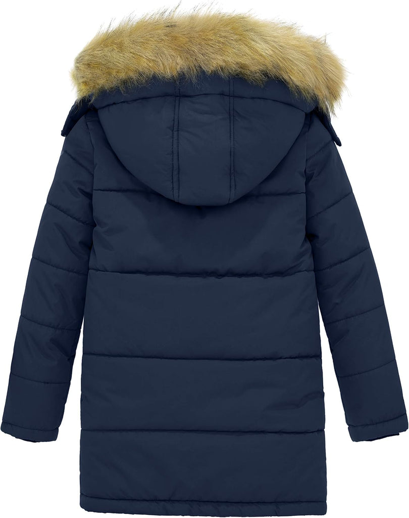 Boys' Long Winter Coat Waterproof Puffer Jacket with Removable Hood