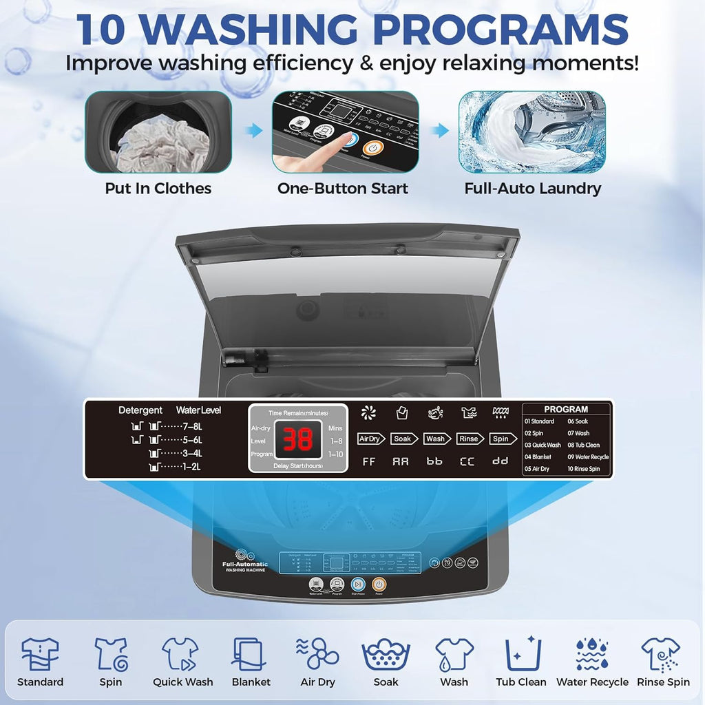 Portable Washing Machine, 20Lbs Capacity Full-Automatic Portable Washer, 2.8Cu.ft Washer and Dryer Combo with Drain