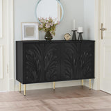 Sideboard Buffet Cabinet with 3D Flower Pattern, Accent Cabinet with 4 Doors & Adjustable Shelves
