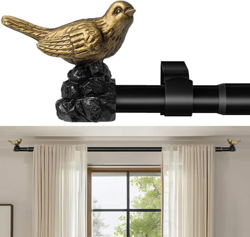 Vintage Black Curtain Rod Curtain Rods for Windows Adjustable Heavy Duty Drapery Rod with Gold Bird