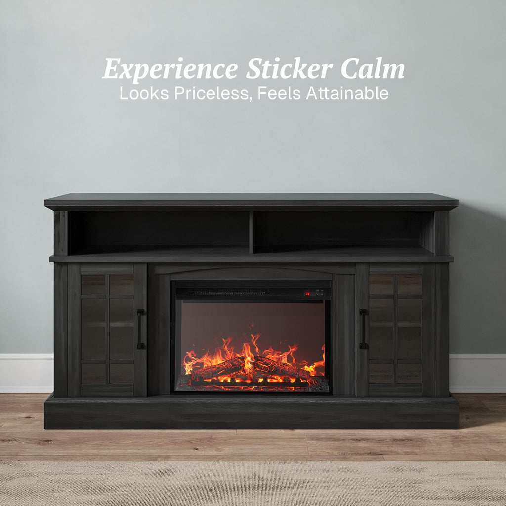 Astorga 58" TV Stand with 23" Electric Fireplace - Rustic Grey