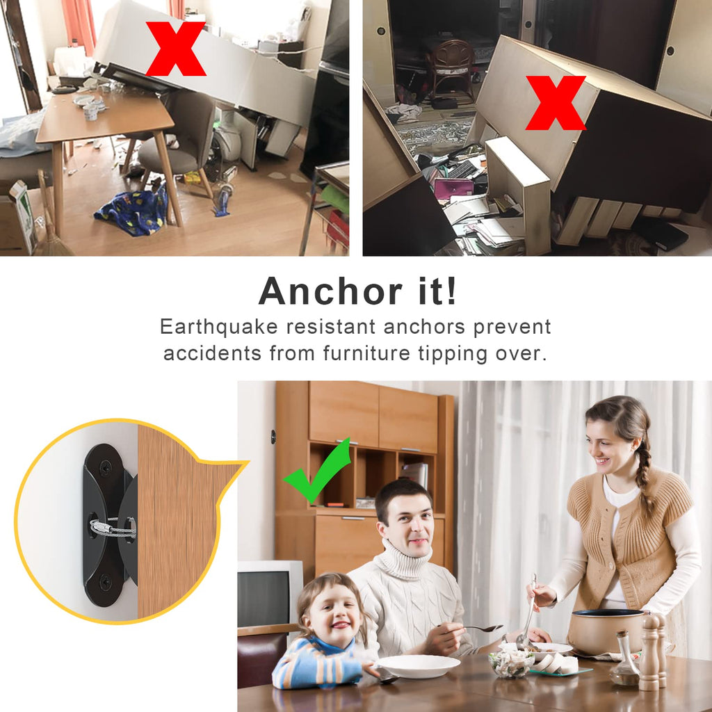 Furniture Anchors 10 Pack, Anti-Tip Earthquake Straps for Baby Proofing